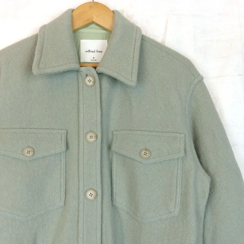 Aritzia Wilfred Free Ganna Shacket Womens M Green Merino Wool Jacket Utility NWT